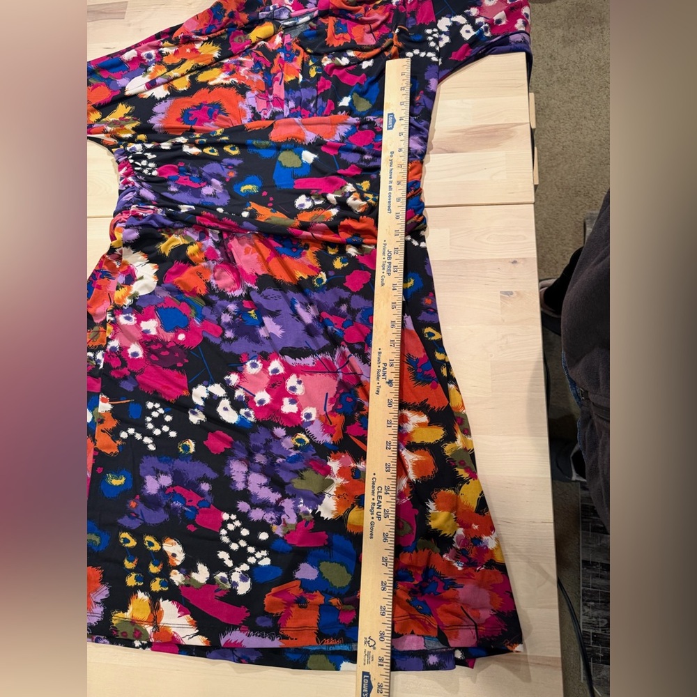 Colorful Floral Draped Waist Dress Long Sleeve Statement Print Size Large - Picture 5 of 5